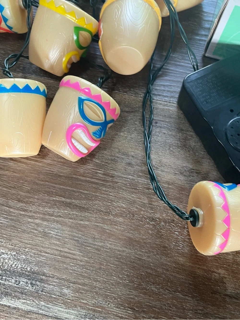 Tiki Lights String - Colorful Masked Faces (Green, Yellow, Blue, Pink)